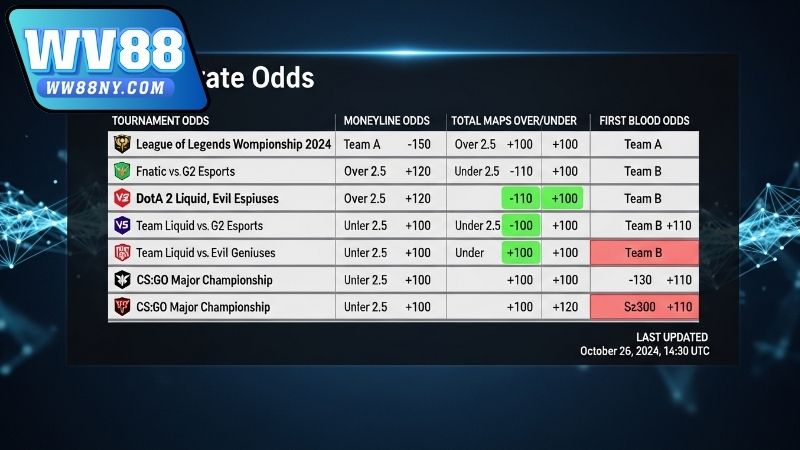 Cách đọc tổng hợp bảng kèo Esports theo giải đấu tại WW88